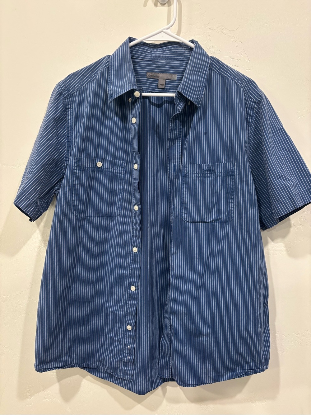 Old Navy Blue Pinstripe Short-Sleeve Button-Down Shirt
